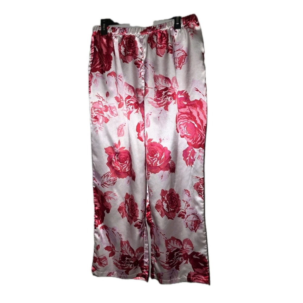 Amoureuse Plus Soft Luxe Satinred Red And Pink Rose Pajama Set Size Large 18-20 - Picture 7 of 12